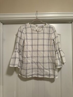 Calvin Klein White Top with Black Windowpane Check